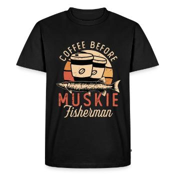 Muskie Fisherman Coffee aime la pêche amateur de café - T-shirt Premium bio Homme - noir - Devant - Nico (187cm)