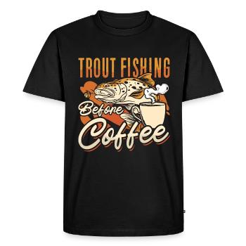 Pêche à la truite avant le café Pêcheur Amateur de café - T-shirt Premium bio Homme - noir - Devant - Nico (187cm)