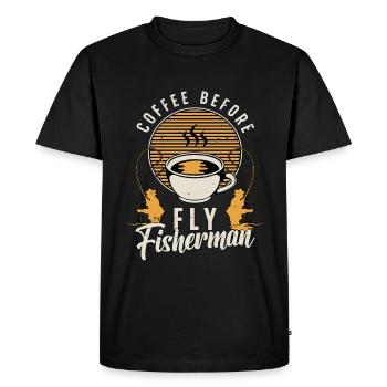 Café de pêcheur à la mouche avant l’amateur de café de pêcheur à la ligne - T-shirt Premium bio Homme - noir - Devant - Nico (187cm)