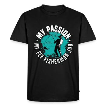 Pêcheur à la mouche Ma passion Mon amateur de chasse au poisson à la mouche - T-shirt Premium bio Homme - noir - Devant - Nico (187cm)