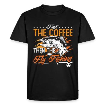 Pêche à la mouche d’abord Le café puis La chasse au poisson - T-shirt Premium bio Homme - noir - Devant - Nico (187cm)