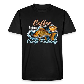 Carpe, pêcheur, café, poisson, chasse, amateur de café - T-shirt Premium bio Homme - noir - Devant - Nico (187cm)