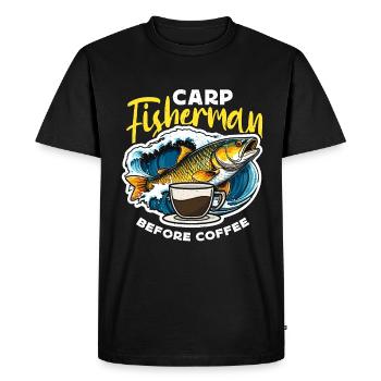 Pêcheur de carpe avant la pêche sportive amateur de café - T-shirt Premium bio Homme - noir - Devant - Nico (187cm)