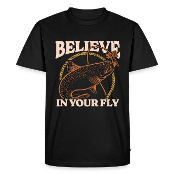 Pêche à la mouche Croyez en votre amateur de chasse au poisson à la mouche - T-shirt Premium bio Homme - noir - Devant - Nico (187cm)