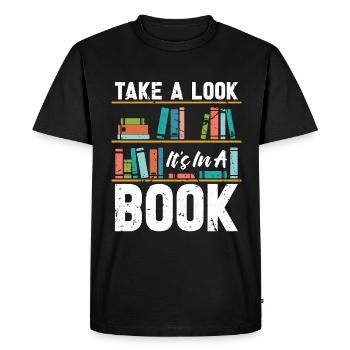Lecture Jetez un coup d’œil C’est dans un livre Littérature - T-shirt Premium bio Homme - noir - Devant - Nico (187cm)
