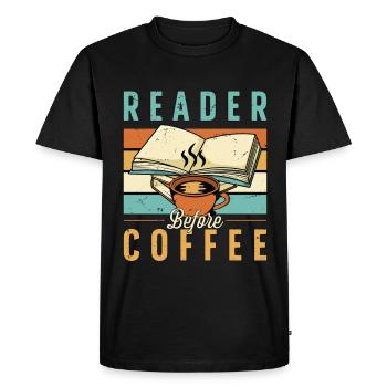Lecteur avant le café Lecture de livres Amateur de café - T-shirt Premium bio Homme - noir - Devant - Nico (187cm)