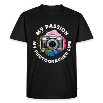 Photographe Ma passion Mon photographe Cameraman - T-shirt Premium bio Homme - noir - Devant - Nico (187cm)