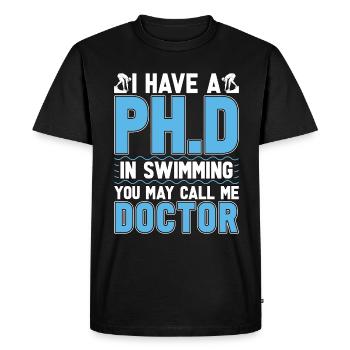 Nageur J’ai un doctorat en natation, triathlon, plongeon - T-shirt Premium bio Homme - noir - Devant - Nico (187cm)