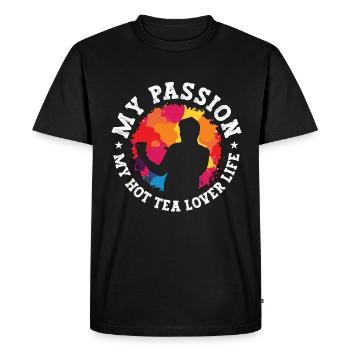 Amateur de thé chaud Ma passion Mon thé chaud à la camomille - T-shirt Premium bio Homme - noir - Devant - Nico (187cm)