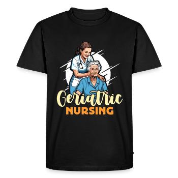 Infirmière gériatrique Soins infirmiers gériatriques Gérontologique - T-shirt Premium bio Homme - noir - Devant - Nico (187cm)