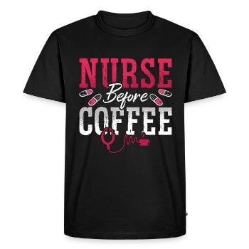 Infirmière gériatrique avant le café Infirmière Amateur de café - T-shirt Premium bio Homme - noir - Devant - Nico (187cm)