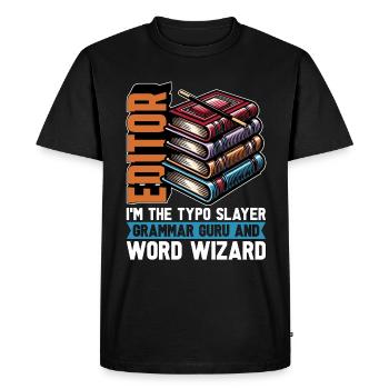 Éditeur de livres Je suis le professeur d’anglais Typo Slayer - T-shirt Premium bio Homme - noir - Devant - Nico (187cm)