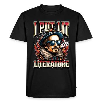 Professeur de littérature J’ai mis allumé dans la littérature livresque - T-shirt Premium bio Homme - noir - Devant - Nico (187cm)