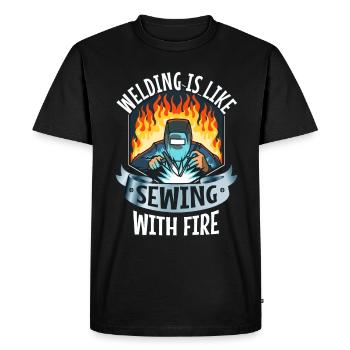Welding is like sewing with fire - Men's Premium Organic T-Shirt - black - Front - Nico (187cm)