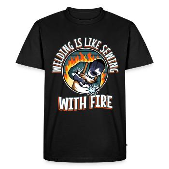 Welding is like sewing with fire - Men's Premium Organic T-Shirt - black - Front - Nico (187cm)