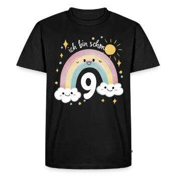 9th Birthday Shirt Rainbow Cloud - Men's Premium Organic T-Shirt - black - Front - Nico (187cm)