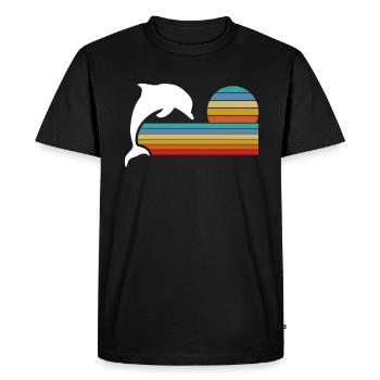 Retro Dolphin Sunset Stripes - Men's Premium Organic T-Shirt - black - Front - Nico (187cm)