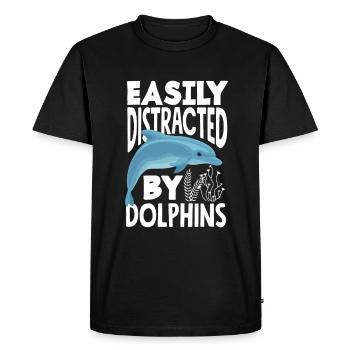 Facilement distrait par les dauphins - T-shirt Premium bio Homme - noir - Devant - Nico (187cm)
