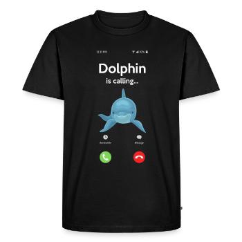 Dauphin appelant drôle d’animal motif - T-shirt Premium bio Homme - noir - Devant - Nico (187cm)