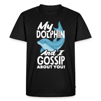 Mon dauphin et moi nous bavardons sur toi - T-shirt Premium bio Homme - noir - Devant - Nico (187cm)
