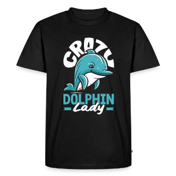 Crazy Dolphin Lady - Pour les amoureux des dauphins - T-shirt Premium bio Homme - noir - Devant - Nico (187cm)