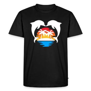 Tropical Island Sunset with Dolphins - Men's Premium Organic T-Shirt - black - Front - Nico (187cm)