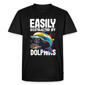 Facilement distrait par les dauphins - T-shirt Premium bio Homme - noir - Devant - Nico (187cm)