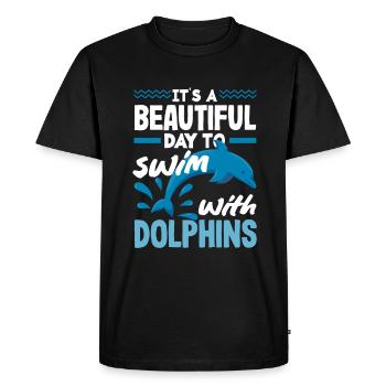 Une belle journée pour nager avec les dauphins - T-shirt Premium bio Homme - noir - Devant - Nico (187cm)