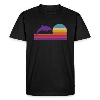 Retro Sunset Dolphin Graphic - Men's Premium Organic T-Shirt - black - Front - Nico (187cm)