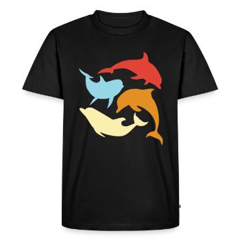Colorful Dolphins Top Sea Motif - Men's Premium Organic T-Shirt - black - Front - Nico (187cm)