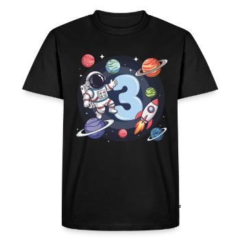 3ème anniversaire garçons 3 ans astronaute anniversaire - T-shirt Premium bio Homme - noir - Devant - Nico (187cm)