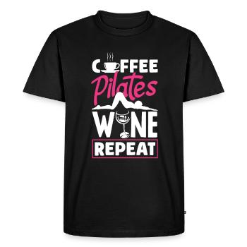 Coffee Pilates Wine Repeat - Men's Premium Organic T-Shirt - black - Front - Nico (187cm)