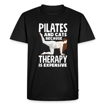 Le Pilates et les chats parce que la thérapie coûte cher - T-shirt Premium bio Homme - noir - Devant - Nico (187cm)
