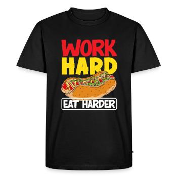 Work Hard Hot Dog Enjoy More - Men's Premium Organic T-Shirt - black - Front - Nico (187cm)