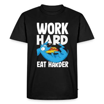 Work Harder Eat Harder Hot Dog Fun - Men's Premium Organic T-Shirt - black - Front - Nico (187cm)