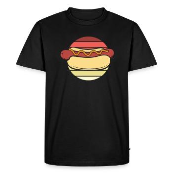 Retro Hot Dog with Mustard Curls - Men's Premium Organic T-Shirt - black - Front - Nico (187cm)