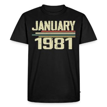 Janvier 1981 - Cadeau d’anniversaire Janvier 1981 - T-shirt Premium bio Homme - noir - Devant - Nico (187cm)
