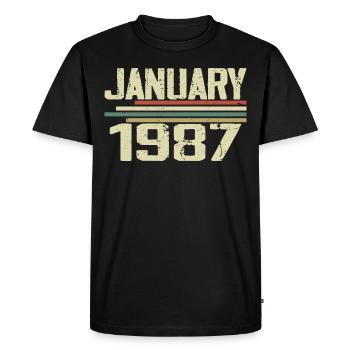 Janvier 1987 - Cadeau d’anniversaire Janvier 1987 - T-shirt Premium bio Homme - noir - Devant - Nico (187cm)