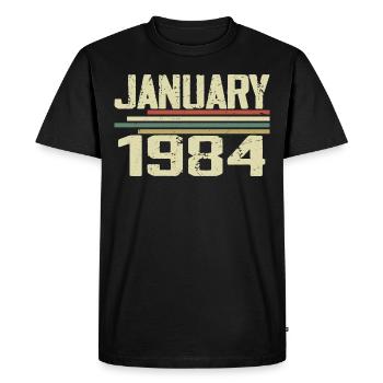 Janvier 1984 - Cadeau d’anniversaire Janvier 1984 - T-shirt Premium bio Homme - noir - Devant - Nico (187cm)