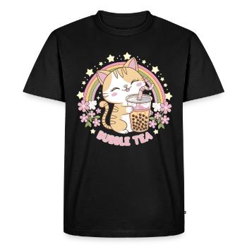 Cute Bubble Tea Rainbow Cat - Men's Premium Organic T-Shirt - black - Front - Nico (187cm)