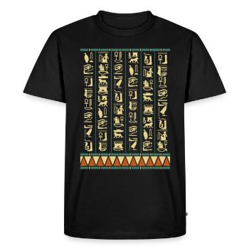 Hiéroglyphes Pyramides Egypte ancienne - T-shirt Premium bio Homme - noir - Devant - Nico (187cm)