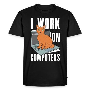Working with Computers and Cats English - Men's Premium Organic T-Shirt - black - Front - Nico (187cm)