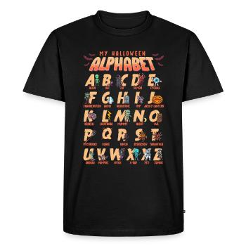 Alphabet d’Halloween en anglais Fun - T-shirt Premium bio Homme - noir - Devant - Nico (187cm)