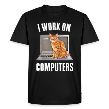 Working with Computers and Cats English - Men's Premium Organic T-Shirt - black - Front - Nico (187cm)