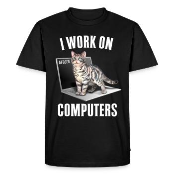 Working with Computers and Cats English - Men's Premium Organic T-Shirt - black - Front - Nico (187cm)