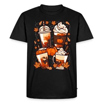 Automne, café d’Halloween et citrouilles - T-shirt Premium bio Homme - noir - Devant - Nico (187cm)
