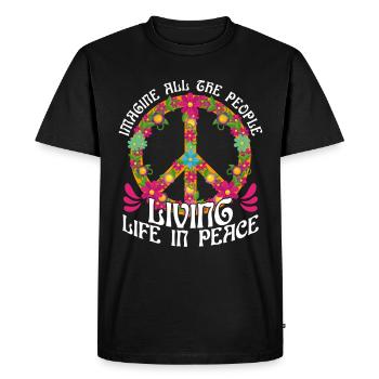 Symbol of World Peace Flowers Imagine - Men's Premium Organic T-Shirt - black - Front - Nico (187cm)