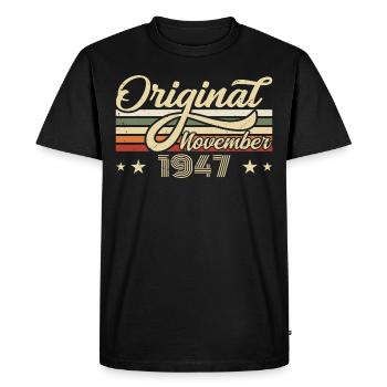 Novembre 1947 Cadeau d’anniversaire Novembre 1947 - T-shirt Premium bio Homme - noir - Devant - Nico (187cm)