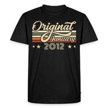 Anniversaire Janvier 2012 Janvier Né en Janvier - T-shirt Premium bio Homme - noir - Devant - Nico (187cm)