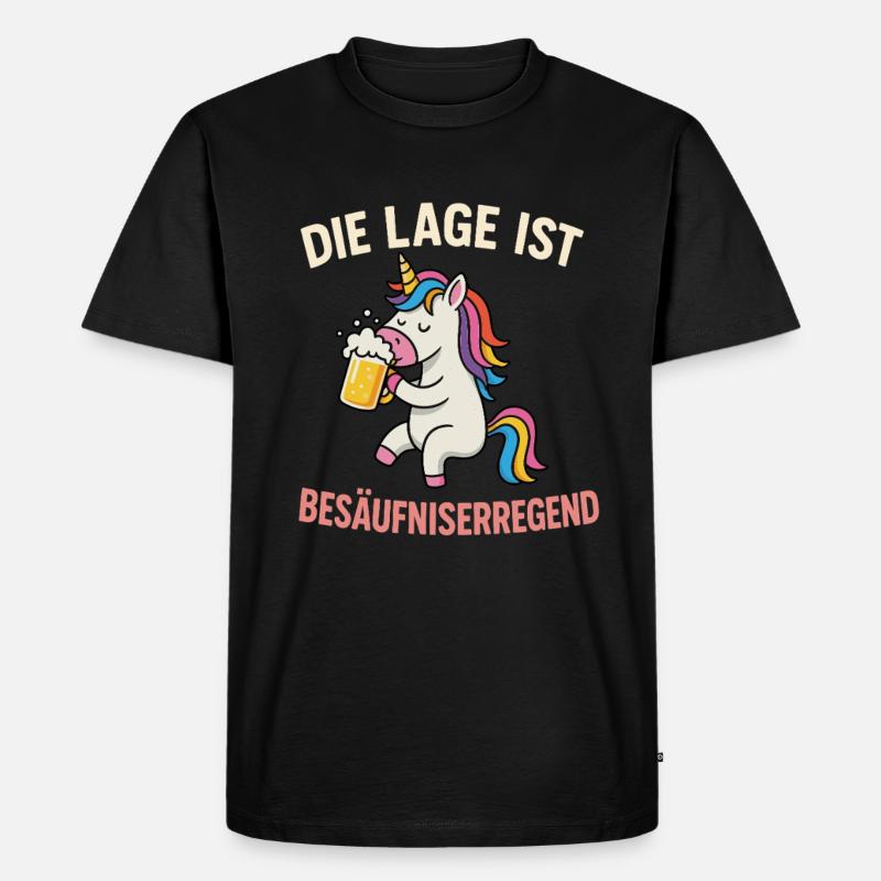Einhorn mit Bier - Männer Premium Bio T-Shirt - Schwarz